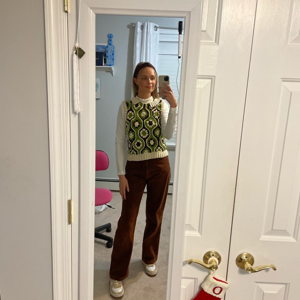 Handmade Green and Brown Crochet Sweater Vest - Picture 4 of 4